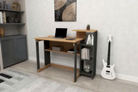 SAYE KİTAPLIKLI ÇALIŞMA MASASI, ANTRASİT ÇAM, 5 RAFLI