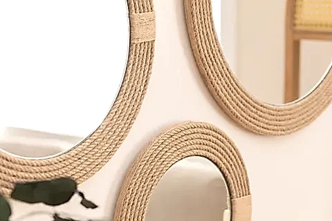 DFN WOOD JUT HALATLI ÜÇLÜ YUVARLAK DEKORATİF DUVAR AYNASI