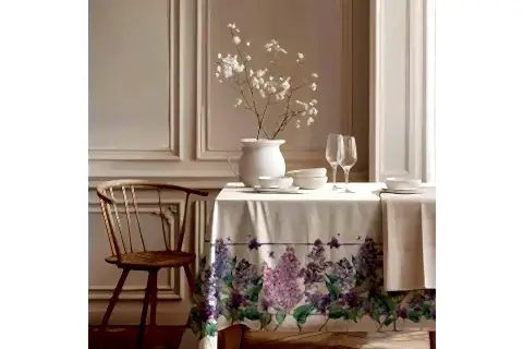 FLORA LİLA PAMUK MASA ÖRTÜSÜ, 100X100 CM