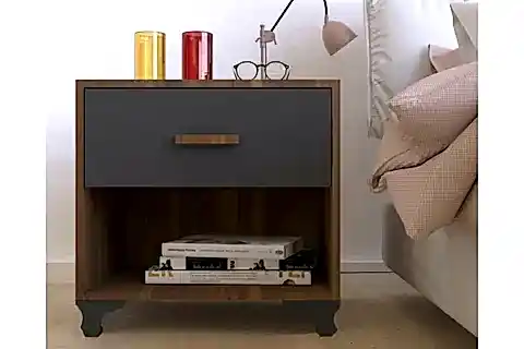 METALİA KOMODİN, TEK ÇEKMECELİ, CEVİZ ANTRASİT GRİ