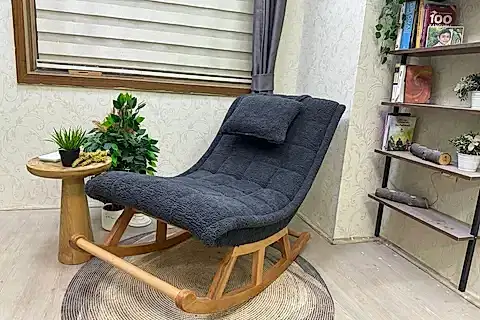MİSKİN SALLANAN SANDALYE, TEDDY ANTRASİT, NATUREL AHŞAP