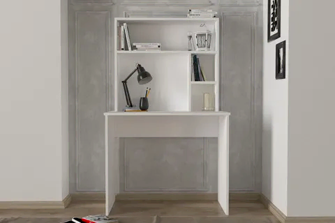 DORPEK HARRİS RAFLI ARKA PANELLİ ÇALIŞMA MASASI, BEYAZ