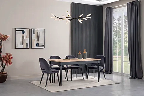 BLACK AHŞAP MASA TAKIMI, 140X80