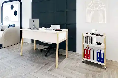 ZENİTH ÇALIŞMA MASASI KİTAPLIK TAKIM, BEYAZ MEŞE, 120 CM