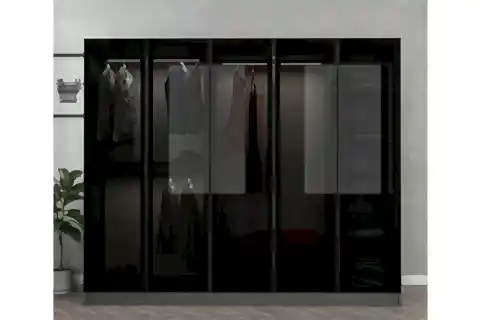 KALE GARDIROP, 5 CAM KAPAKLI, ANTRASİT SİYAH, 190 CM