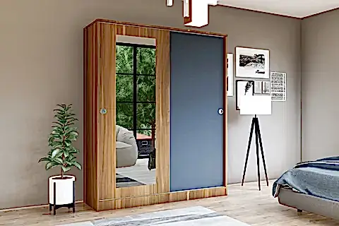 SEDEF AYNALI GARDIROP, SÜRGÜ KAPAKLI, ANTRASİT CEVİZ