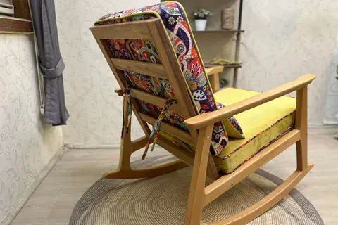 İSKANDİNAV PUFLU SALLANAN SANDALYE, RETRO, NATUREL AYAK