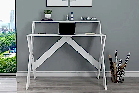 ÇAPRAZ AYAKLI DERS ÇALIŞMA MASASI, BEYAZ, 50X90 CM