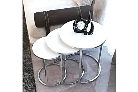 TUBİHOME MDF TABLA ZİGON SEHPA, GÜMÜŞ BEYAZ