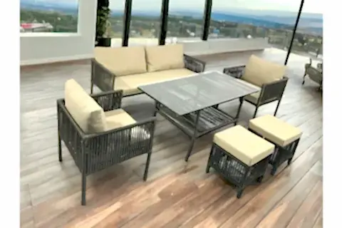 ASSOS ÜÇLÜ RATTAN BAHÇE VE BALKON MOBİLYASI TAKIMI, 2 PUF