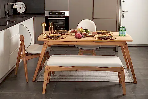 TOUCH BENCHLİ İSKANDİNAV MASA TAKIMI, 2 SANDALYE 1 BENCH