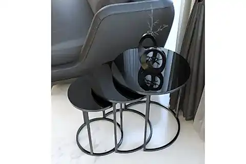 TUBİHOME ZİGON SEHPA, METAL, SİYAH CAM