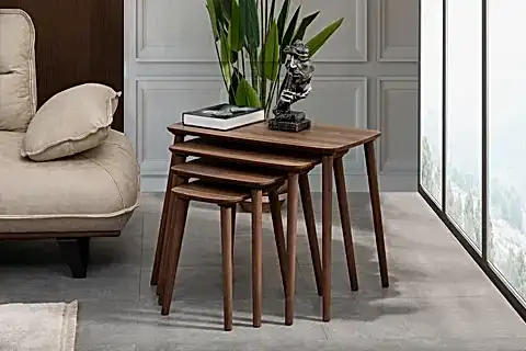 LUCİ DÖRTLÜ ZİGON SEHPA ORTA SEHPA SETİ, CEVİZ