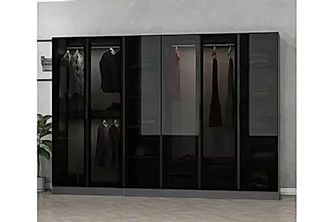 KALE CAM GARDIROP, ANTRASİT SİYAH, 6 KAPAKLI, 190 CM