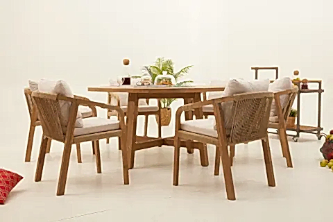 MONTE CARLO YUVARLAK MASA TAKIMI, 6 KİŞİLİK, KREM