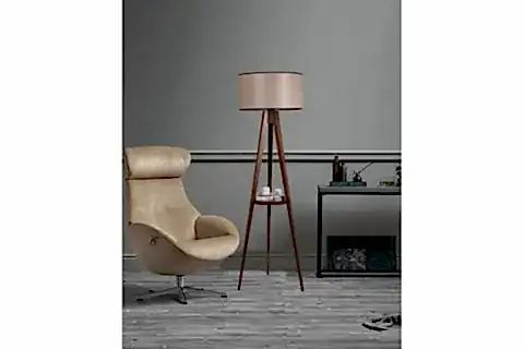 SEHPALI TRİPOD SİLİNDİR LAMBADER, AÇIK HASİR, CEVİZ AYAK