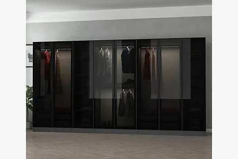 KALE GARDIROP, 8 CAM KAPAKLI, ANTRASİT SİYAH, 210 CM