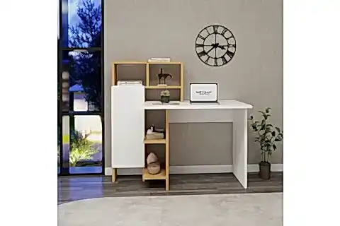 BUĞRA DOLAPLI RAFLI ÇALIŞMA BİLGİSAYAR MASASI, SAFİRMEŞE BEYAZ