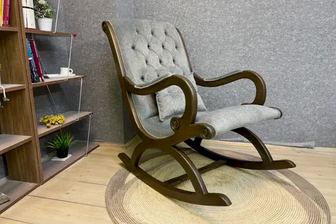 RUSTİK SALLANAN SANDALYE, GRİ, CEVİZ AHŞAP