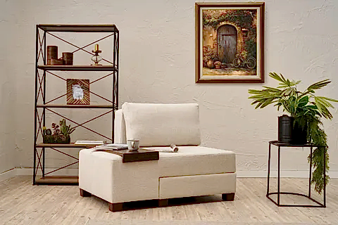 PERENNA YATAKLI TEKLİ KOLTUK, ŞÖNİL, KREM, SOL