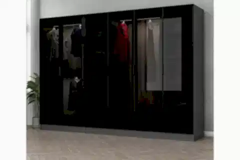 KALE CAM GARDIROP, ANTRASİT SİYAH, 6 KAPAKLI, 190 CM