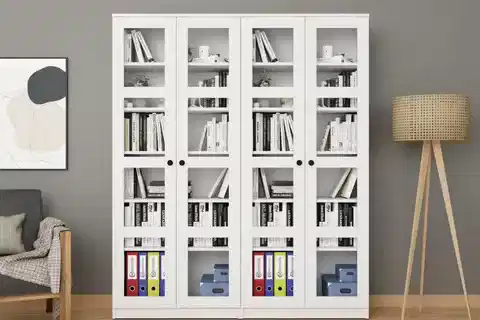 LUCAS CAM AYARLANABİLİR RAFLI KİTAPLIKLI VİTRİN, BEYAZ