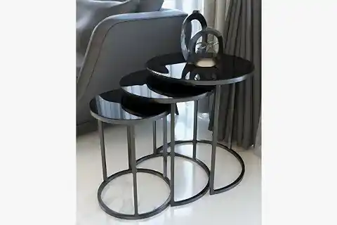 TUBİHOME ZİGON SEHPA, METAL, SİYAH CAM