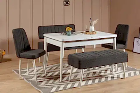 VİNA AÇILIR MUTFAK MASASI TAKIMI, BEYAZ ANTRASİT, 130X80