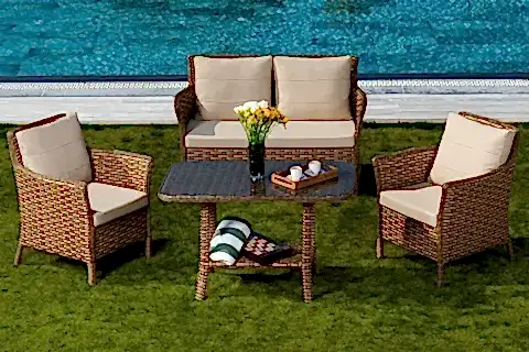 LENTA RATTAN BAHÇE MOBİLYASI, KAHVERENGİ, 2+1+1