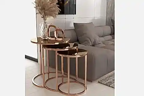 TUBİHOME SEHPA TAKIMI, ROSE GOLD AYAK, BRONZ CAM
