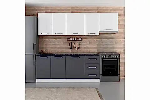 MİNAR  LİZA 255 CM MUTFAK DOLABI BEYAZ ANTRASİT 255-A4