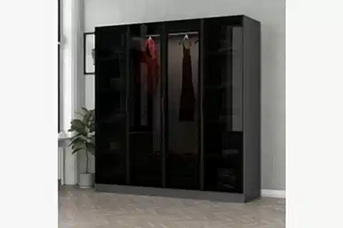 KALE CAM GARDIROP, ANTRASİT SİYAH, 4 KAPAKLI, 190 CM