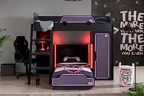 GAMER LEDLİ DOLAPLI MASALI RANZA, ANTRASİT