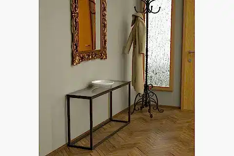 POTRİCA METAL DRESUAR, SİYAH AYAK, ŞEFFAF CAM TABLA