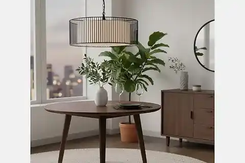 SERPİL SİYAH KAFES BEYAZ KUMAŞ AVİZE, 50 CM