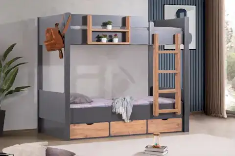 ASYA AYRILABİLİR ÇEKMECELİ RANZA, GRİ CEVİZ 90X190