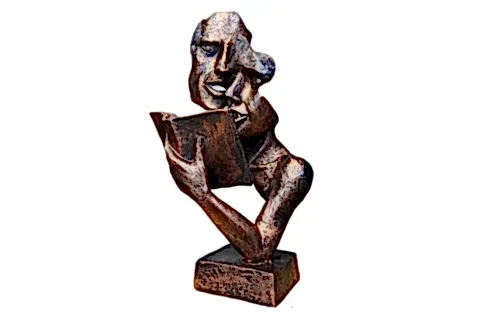 KİTAP OKUYAN MASK OBJE BAKIR ESKİTME