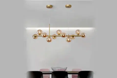 ESKİTME GOLD KASALI ONBİRLİ AVİZE, BAL CAMLI