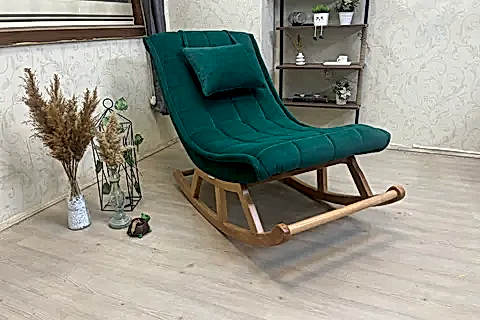 MİSKİN PUFLU SALLANAN SANDALYE, NATUREL ZÜMRÜT YEŞİL