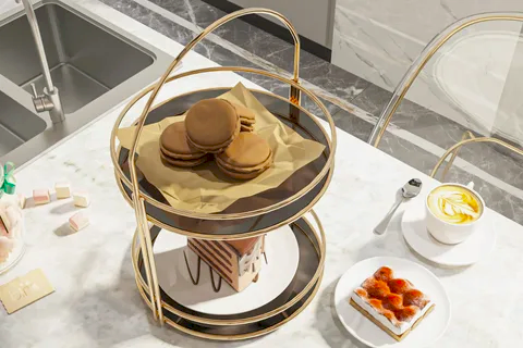 BİNO SERVİS SUNUM İKRAMLIK, GOLD, İKİ KATLI, 40 CM