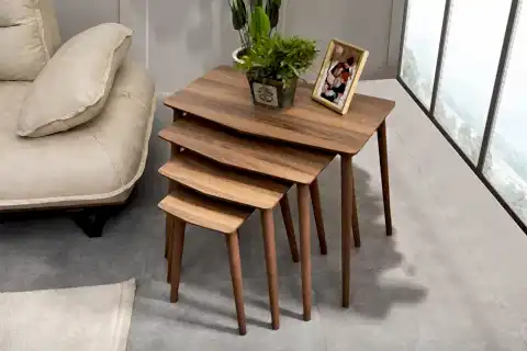 VEGA DÖRTLÜ ZİGON ORTA SEHPA SETİ, CEVİZ