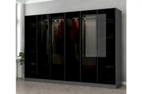 KALE DOLAP, 6 CAM KAPAKLI, SİYAH ANTRASİT, 190 CM