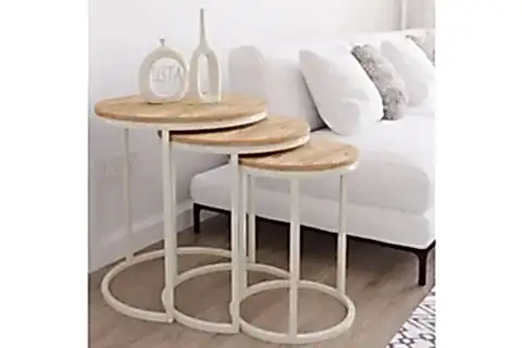 TUBİHOME ZİGON SEHPA TAKIMI, YUVARLAK, KREM