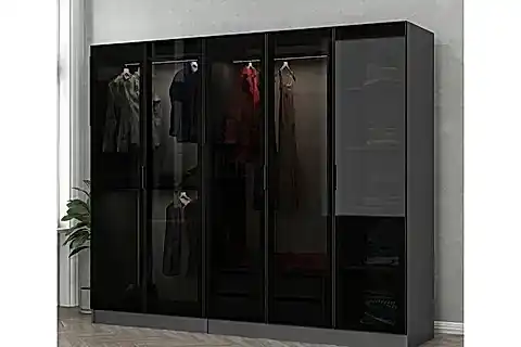 KALE GARDIROP, 5 CAM KAPAKLI, ANTRASİT SİYAH, 190 CM