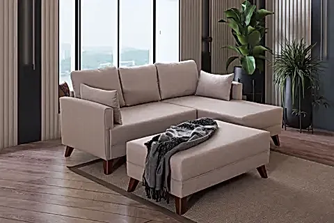 GLORİA MİNİ KÖŞE KOLTUK, PUFLU, KREM, SAĞ KÖŞE