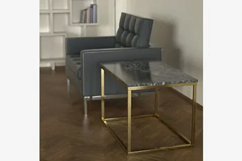 POTRİCA YAN SEHPA, PİRİNÇ AYAK, SİYAH MERMER TABLA