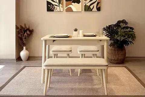 VİNA MİNİ AÇILIR MUTFAK MASA TAKIMI, SEDEF KREM KREM