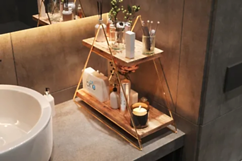 BİNO ÜÇGEN MASİF PASLANMAZ MUTFAK BANYO DÜZENLEYİCİ RAF, GOLD