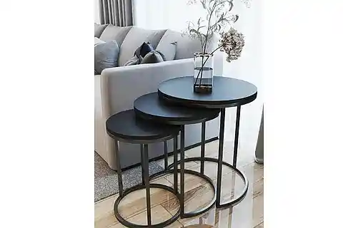 TUBİHOME ZİGON SEHPA TAKIMI, YUVARLAK, SİYAH