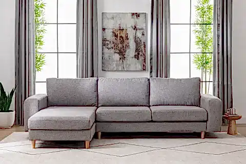 MERLİN MİNİ KÖŞE KOLTUK, NATUREL, KALIN KOL, ŞÖNİL, MAVİ GRİ